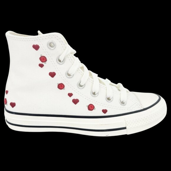 Converse Women's Embroidered White Red Heart/Rose High Top Sneakers Size 6 NWOB - Picture 2 of 11